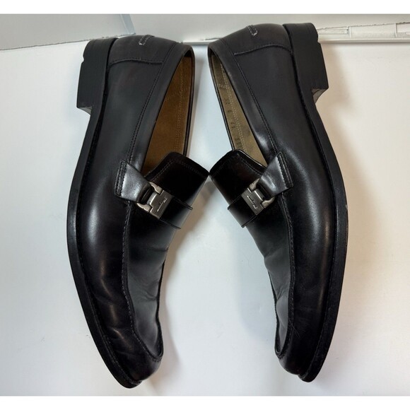 Salvatore Ferragamo Black Italian Leather Metal Buckle Dress Loafers Sz 9EE main image 8